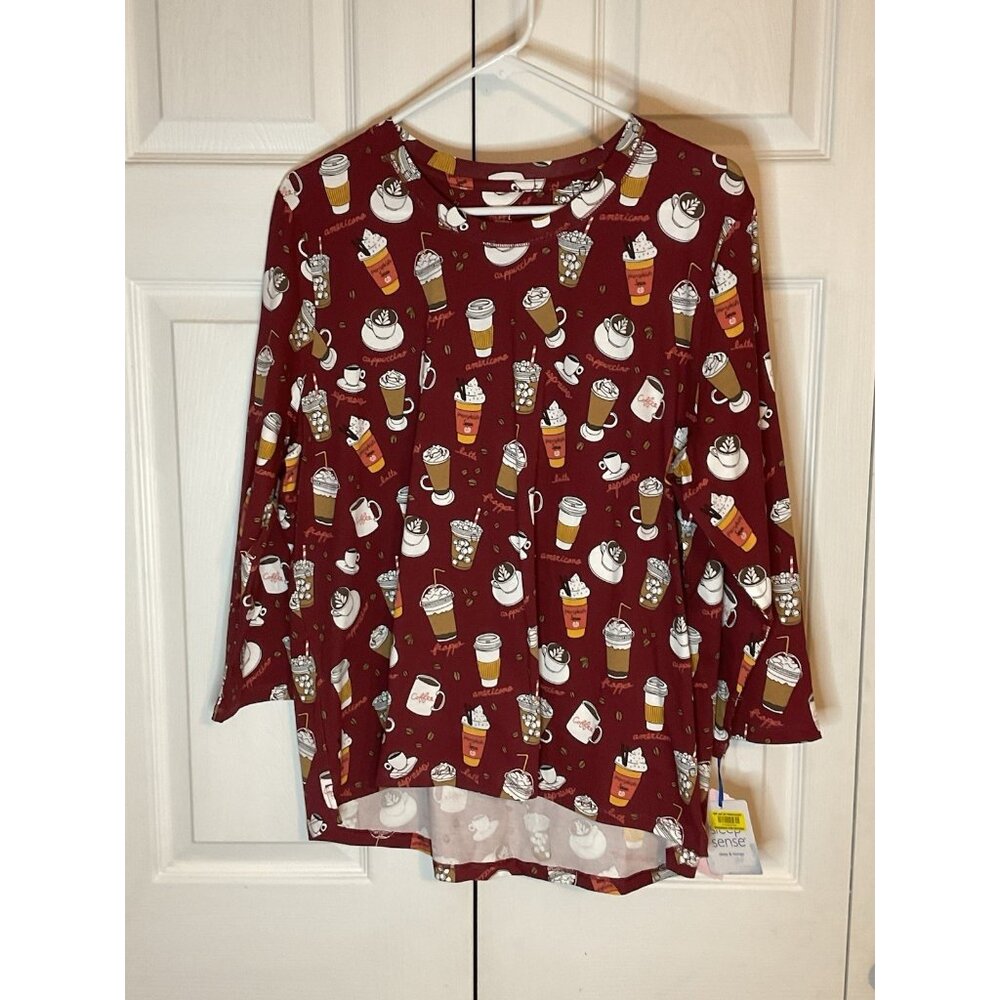 Sleep Sense Maroon Fall Frappe Coffee Cappuccino Lounge‎ Pajama Top Large New